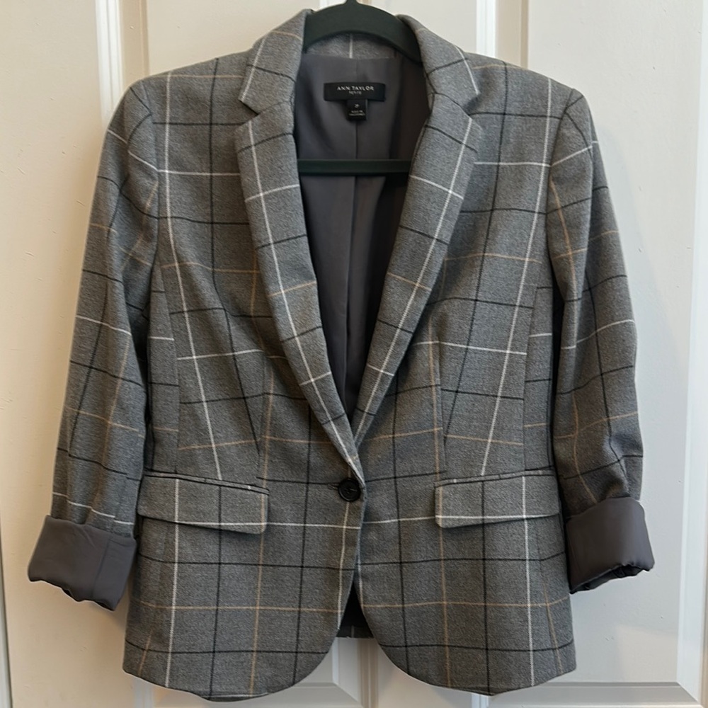 Ann Taylor Gray Plaid Blazer